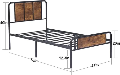 Vista 40 de VECELO Base de cama de tamaño individual con cabecero y estribo de madera, base de colchón con listones de metal fuertes y soporte antideslizante