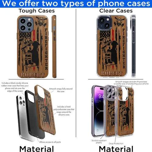 Vista 17 de Funda de teléfono personalizada con bandera estadounidense de madera, diseño de bombero de línea roja, diseño de bombero, regalo personalizado