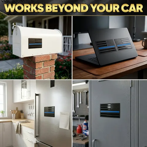 Vista 7 de 3D Black American Flag Decal for Car with Blue Line Embossed Aluminum – 1 Pair 5"x3" Matte Black Brushed Metal UV-Proof Rust-Free US Flag