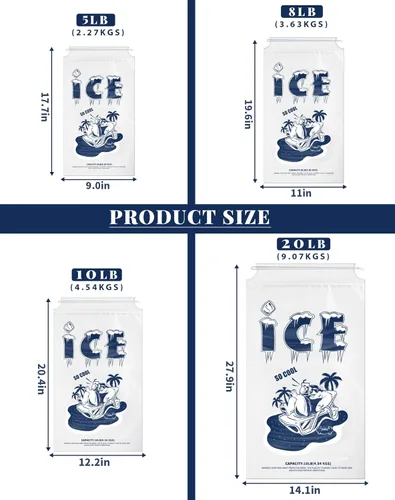 Vista 4 de FireKylin Paquete de 50 bolsas de hielo de 5 libras, bolsas de hielo resistentes con cordón (2 mils de grosor)