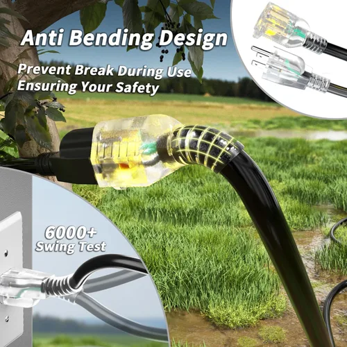 Vista 3 de PlugSaf Cable de extensión de calibre 16/3 de 200 pies para exteriores, negro, impermeable, frío resistente a la intemperie, -58 °F, ignífugo, cable