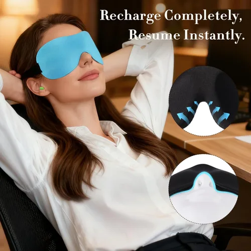 Vista 5 de PrettyCare - Máscara de dormir 3D (100 % apagón) para los ojos con tapones para los oídos, máscara de noche con bolsa de viaje