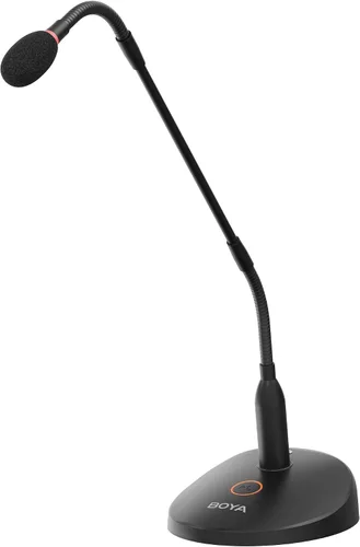 BOYA Micrófono de condensador de cuello de cisne de escritorio, micrófonos de podio de 18 pulgadas con botón de silencio indicador LED XLR Mic para