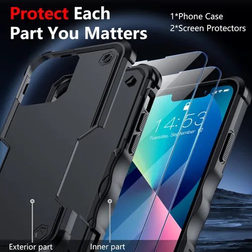 Vista 4 de SPIDERCASE Funda diseñada para iPhone 13 Mini, con 2 paquetes [protectores de pantalla de vidrio templado]