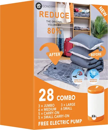 Vista 15 de 10 bolsas pequeñas de almacenamiento al vacío con bomba eléctrica, bolsas de embalaje de plástico, bolsa ahorradora de espacio para ropa, colchón