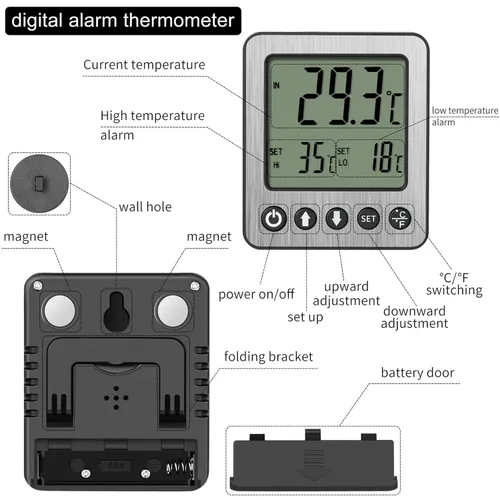Vista 2 de Termómetro para refrigerador, alarma para congelador, termómetro digital para congelador, termómetro para refrigerador con sensor adicional, alarma