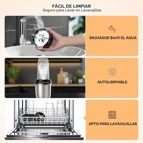 Vista 5 de TechRise Licuadora personal de 600 W, licuadora de batidos con 2 vasos portátiles de 17 onzas con tapas para sorbos, hoja de acero inoxidable