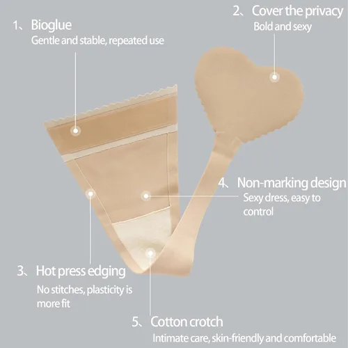 Vista 2 de HTRUIYA Bragas adhesivas invisibles para mujer, con forma de corazón, tanga sexy sin tirantes