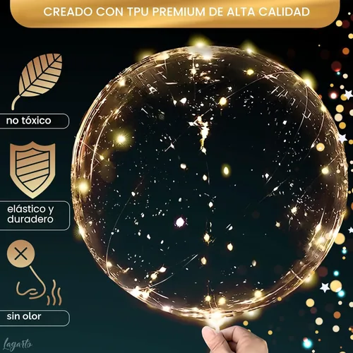 Vista 3 de 10 globos LED iluminados para fiestas, globo transparente de 18 pulgadas con cadena de luces doradas e interruptor individual, decoraciones
