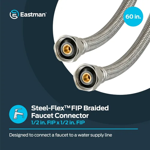 Vista 2 de Eastman Conector de grifo Steel-Flex de 60 pulgadas, línea de suministro de acero inoxidable trenzada con extremos FIP de 1/2 pulgada, 48022