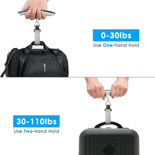 Vista 4 de Báscula digital de equipaje de regalo para maleta de viajero, báscula de peso de mano, 110 libras (verde)