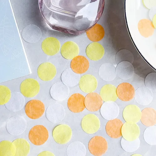 Vista 2 de Confeti de papel de seda, 5000 unidades, círculos redondos amarillos, de 1 pulgada, para decoración de mesa, boda, fiesta de cumpleaños