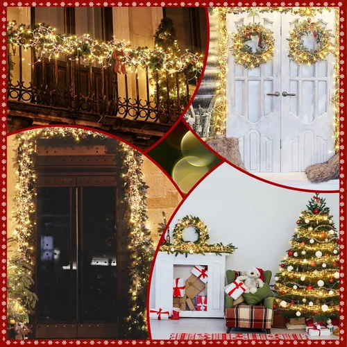 Vista 6 de Mudder Guirnalda de 30 luces LED de Navidad de 10 pies con cuentas de bayas de metal, guirnalda de luces de Navidad para interiores para chimenea