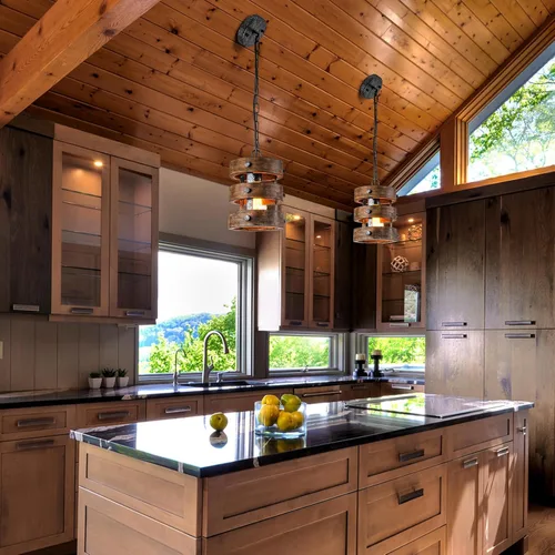 Vista 2 de Paquete de 2 Luces Colgantes de Madera Estilo Granja para Isla de Cocina, Accesorios de Iluminación para Comedor sobre Mesa, Lámpara de Araña