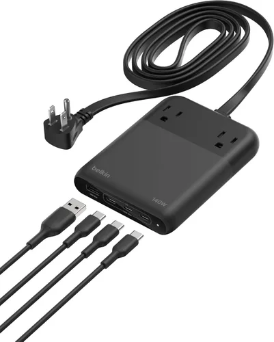 Vista 9 de Belkin GaN Estación de carga de 70 W, cargador USB C dual 7 en 1 con 3 salidas de CA, 2 puertos USB A, regleta de alimentación para iPhone, Apple