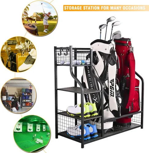 Vista 4 de SNAIL Golf Bag Garage Storage Organizer Extra Large Size Golf Bag Rack Stand Holder Fits 2 Golf Bags and Other Golfing Equipment Accessories, Metal