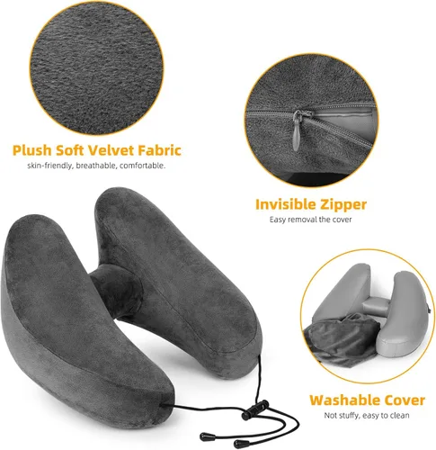 Vista 3 de Rewondah Almohada inflable de viaje para avión dormido, almohada inflable para el cuello para viajar en avión con funda lavable, almohada de viaje