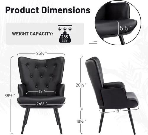 Vista 3 de Furniliving Silla de Acento de Terciopelo Moderna Tapizada Sillón Lateral con Patas Cónicas Sillas de Sofá con Respaldo Alto Acolchadas con Botones