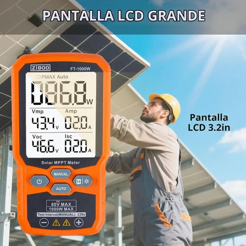 Vista 8 de ZIBOO Probador de panel solar FT-1000W Medidor MPPT - 1000W de potencia máxima, 80V/35A Probador de módulo fotovoltaico para Voc/Isc, voltaje