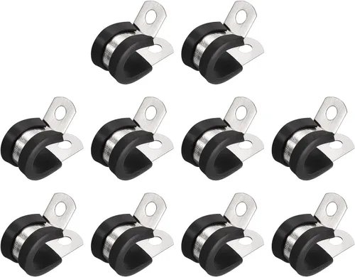 Vista 34 de uxcell Abrazadera de tubo de acero inoxidable en forma de R de 1-1/2 pulgadas (1.496 in) con aislamiento acolchado de goma