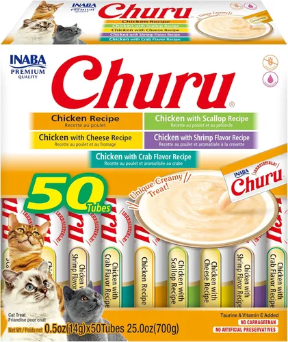 INABA Churu - Golosinas para gatos, sin granos, puré cremoso para gatos, variedad de pollo