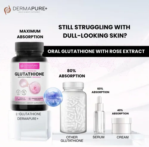 Vista 4 de Dermapure - Píldoras blanqueadoras de glutatión 2 en 1, 600 mg con extracto de aceite de rosa, suplemento para aclarar la piel y desodorante
