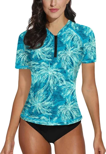 Vista 114 de BesserBay Women’s Rash Guard Shirt UPF 50+ Half Zip Short Sleeve Quick Dry Swim Shirt Swimsuit Tops