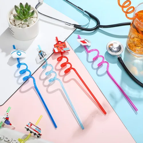 Vista 4 de Eaasty 24 pajitas de plástico reutilizables para enfermeras, para enfermeras, médicos, para matronas, farmacéuticos, para la semana de Huc