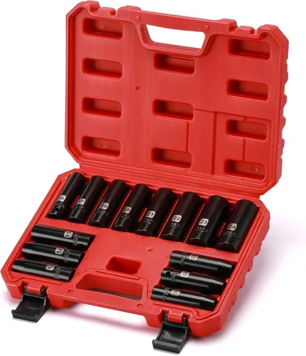 Vista 6 de EMENTOL Juego de llaves de vaso de impacto profundo de 1/2", métricas, 6 puntos, CR-V, 14 piezas de 1/2 pulgada Dr. Deep Socket Set, 0.394 in