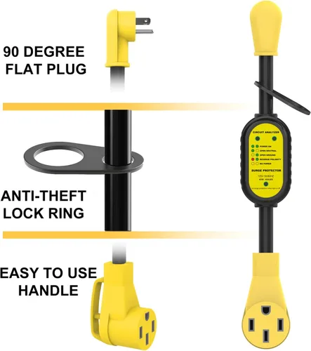 Vista 5 de EyGde Adaptador de 50 amperios a 15 amperios 110 RV – Adaptador de corriente patentado 4200J con protector de sobretensiones – Analizador