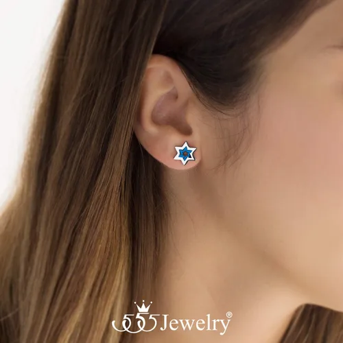 Vista 2 de 555Jewelry Aretes hipoalergénicos de acero inoxidable con estrella de David para mujeres y niñas