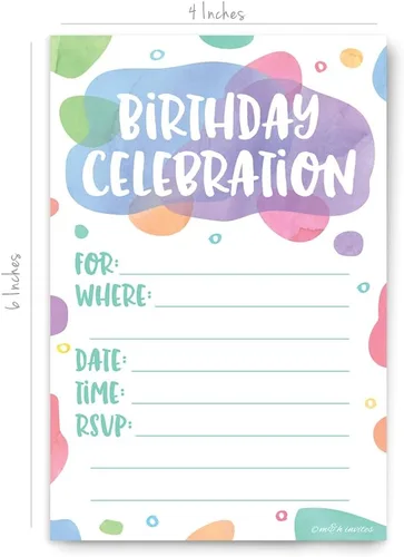 Vista 6 de Puntos de acuarela – Invitaciones de fiesta de cumpleaños – Estilo de relleno (20 unidades) con sobres