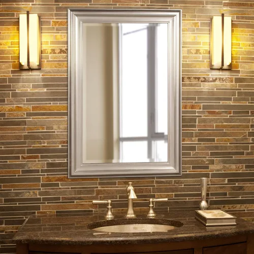 Vista 7 de Howard Elliott George Espejo de pared rectangular de plata brillante, espejos rectangulares colgantes con marco de madera para decoración del hogar