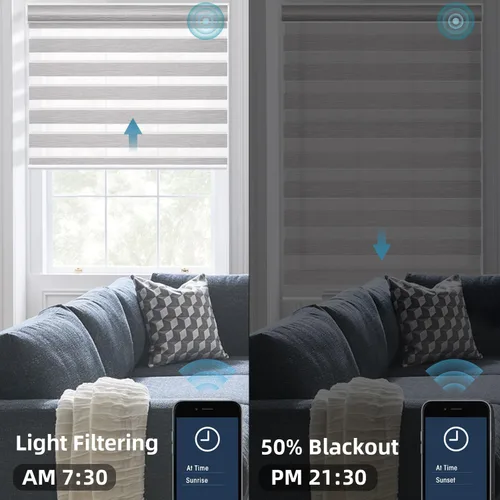 Vista 3 de SmartWings - Persianas motorizadas de cebra con control remoto, persianas de filtrado de luz inteligentes y semitransparentes para ventanas