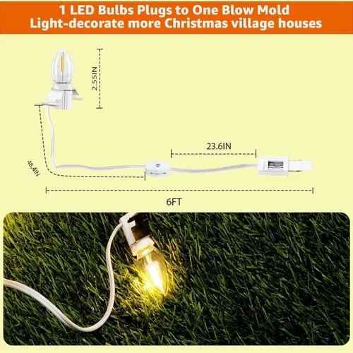 Vista 2 de Luces LED de Molde Soplado C7 de Villa Navideña. 6 pies con Interruptor y Fusible, Adecuadas para Linternas de Calabaza de Halloween de Interiores