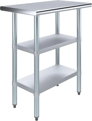 Vista 31 de AmGood Mesa de trabajo de acero inoxidable con 2 estantes NSF Mesa utilitaria de metal (12 pulgadas de largo x 24 pulgadas de profundidad)