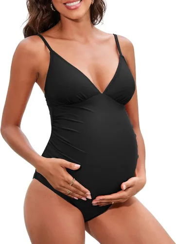 CUPSHE Traje de baño de maternidad para mujer, traje de baño de una pieza, traje de baño de embarazo, tirantes delgados