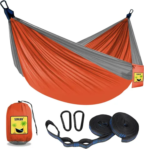 SZHLUX Hamaca de camping doble y individual Hamacas portátiles con 2 correas de árbol, ideal para senderismo, mochileros, caza, al aire libre,