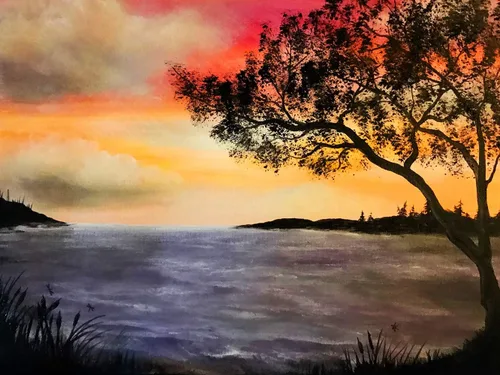 Buyartforless Lakeside Sunset por Ed Capeau Giclée Arte Pintura Reproducción POD