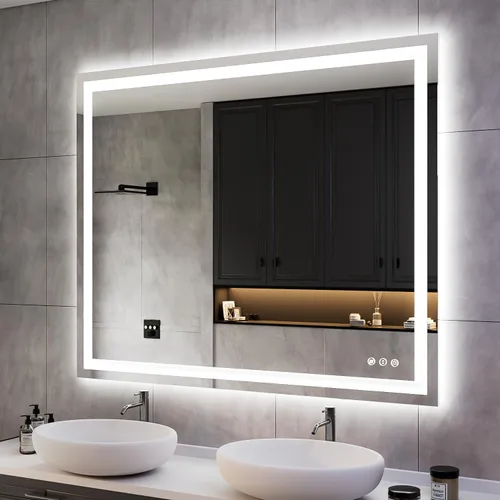 Vista 51 de ISKM Espejo LED de 20 x 28 pulgadas para baño, espejo de tocador iluminado para pared con luces frontales + espejo de baño LED retroiluminado