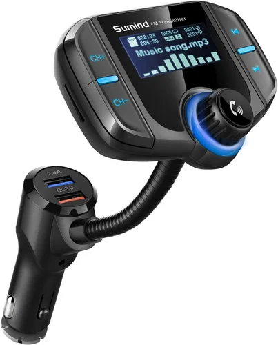 Vista 12 de Transmisor FM Bluetooth mejorado, adaptador de radio inalámbrico manos libres kit de coche con pantalla de 1.7 pulgadas, QC3.0 y puertos USB duales