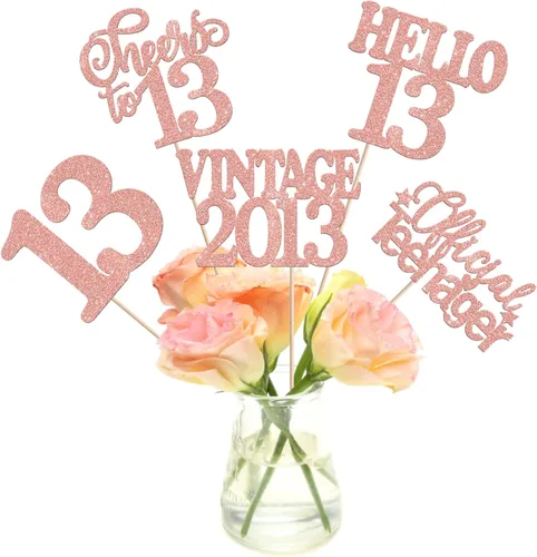 Vista 47 de 15 piezas de centro de mesa de feliz cumpleaños número 10 palos de diez dígitos dobles vintage 2015 centros de mesa de flores palos saludos a 10