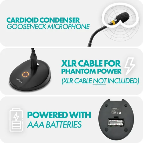 Vista 7 de Movo GM-9 Profesional micrófono XLR de cuello de cisne de 18 pulgadas para conferencias, transmisiones y reuniones en video