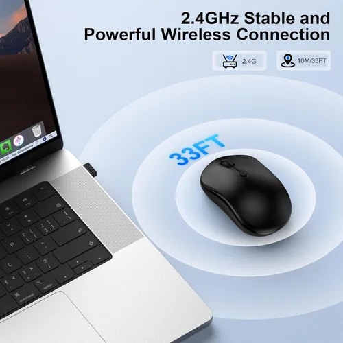 Vista 2 de Ratón inalámbrico para computadora portátil, 2.4 GHz, mouse inalámbrico para computadora, oficina, hogar, con receptor USB A para HP Dell Lenovo