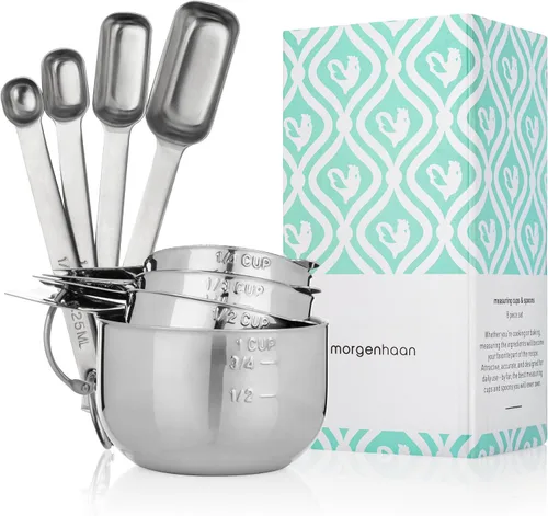 Kit de medición de acero inoxidable 304 de alta calidad, 8 tazas y cucharas esenciales para uso diario, apilable y duradero