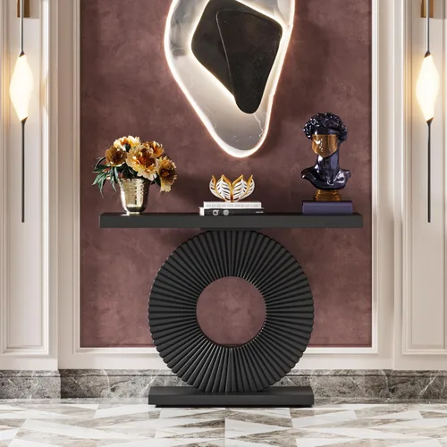 Vista 3 de Tribesigns Mesa consola moderna con base geométrica, mesa de entrada de madera de 40 pulgadas, mesa de sofá estrecha y larga, mesa decorativa