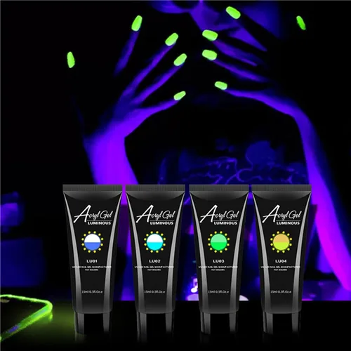 Vista 5 de Kit de uñas de poligel luminoso de 8 colores, extensión de uñas de poligel que brilla en la oscuridad, gel constructor para uñas, manicura de neón