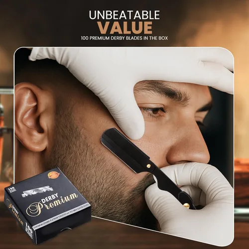 Vista 5 de Utopia Care - Rasuradora de seguridad profesional, para peluquero, de borde recto, con 100 cuchillas Derby, 100 % acero inoxidable, (negro)