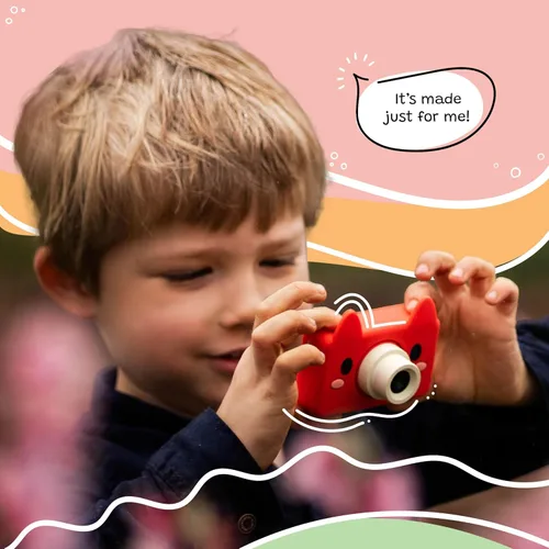 Vista 4 de Kidamento - Cámara digital y videocámara para niños, carcasa de silicona suave sin bisfenol A, tarjeta de memoria de 32 GB, modelo C, Akito el zorro