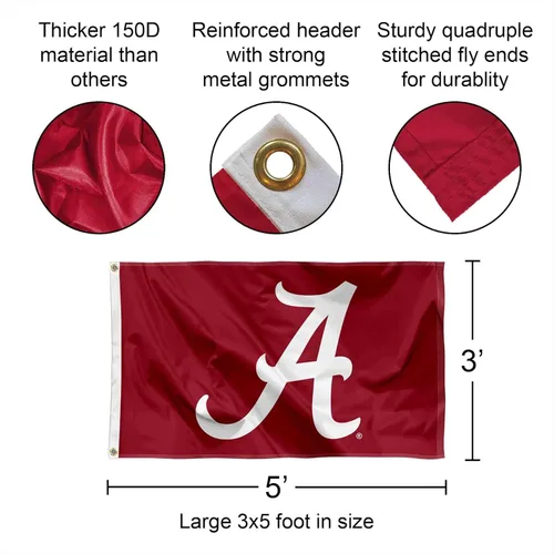 Vista 2 de College Flags & Banners Co. Bandera de la universidad grande de la Universidad de Bama de Alabama Crimson Tide